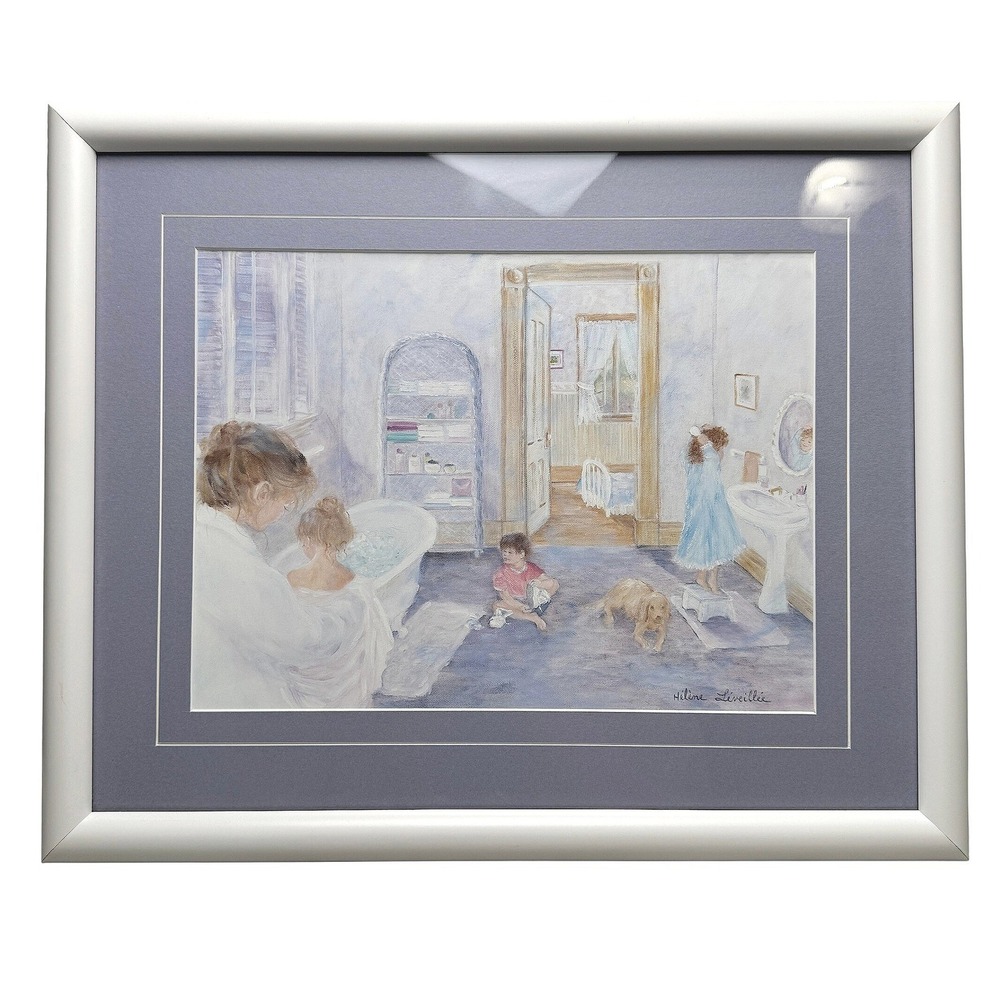 Helene Leveillee Getting Out of the Bath Mother Children Bathroom Framed Art